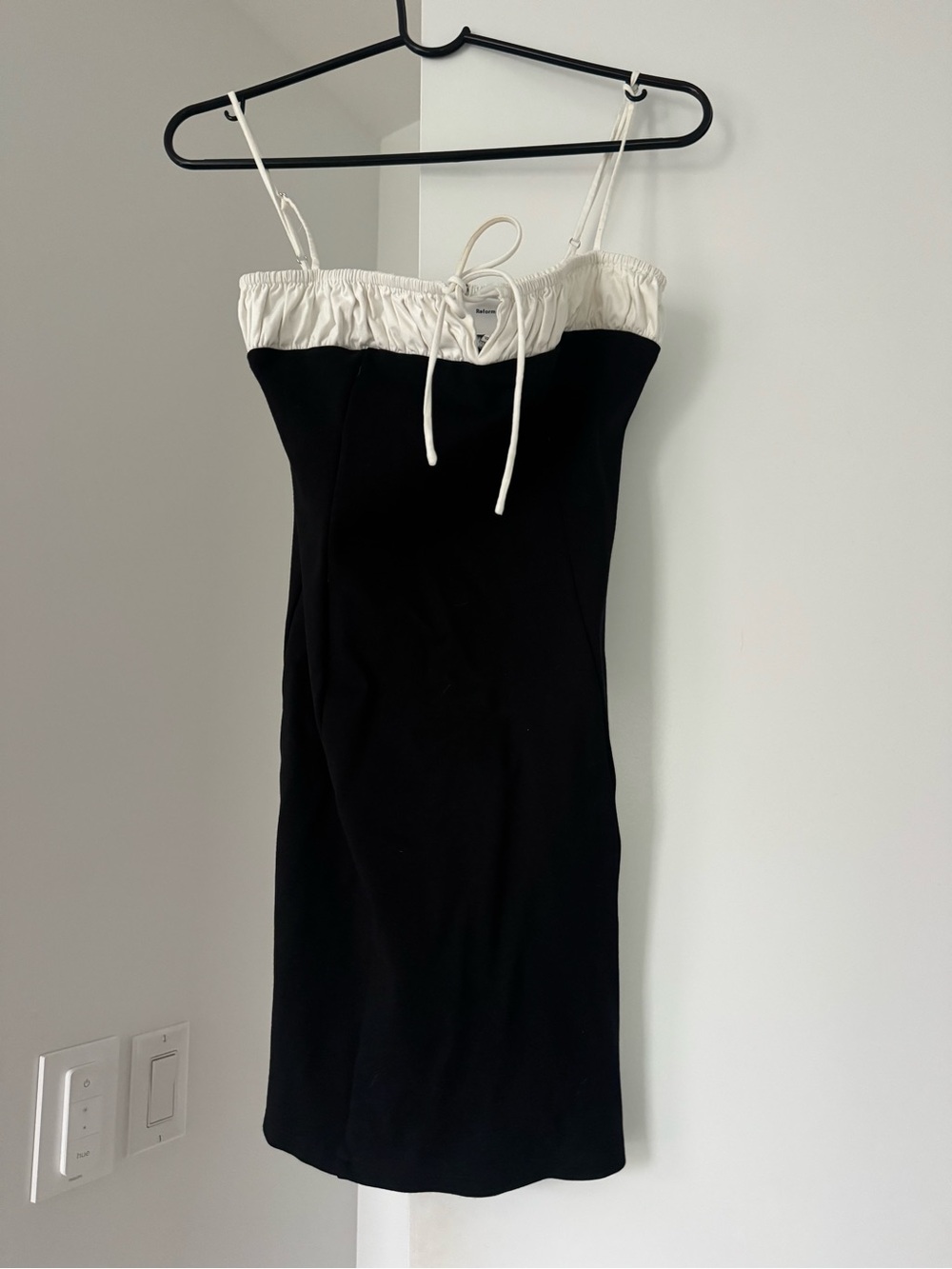 Reformation Black and white cocktail Dress with Cream Ruching